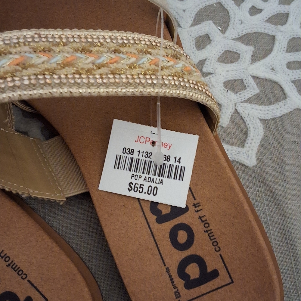 Pop Women's NWT, 8 Medium,Tan and Gold Sandals - Picture 4 of 9